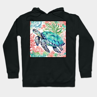 Turtle in a coral reef watercolor Hoodie